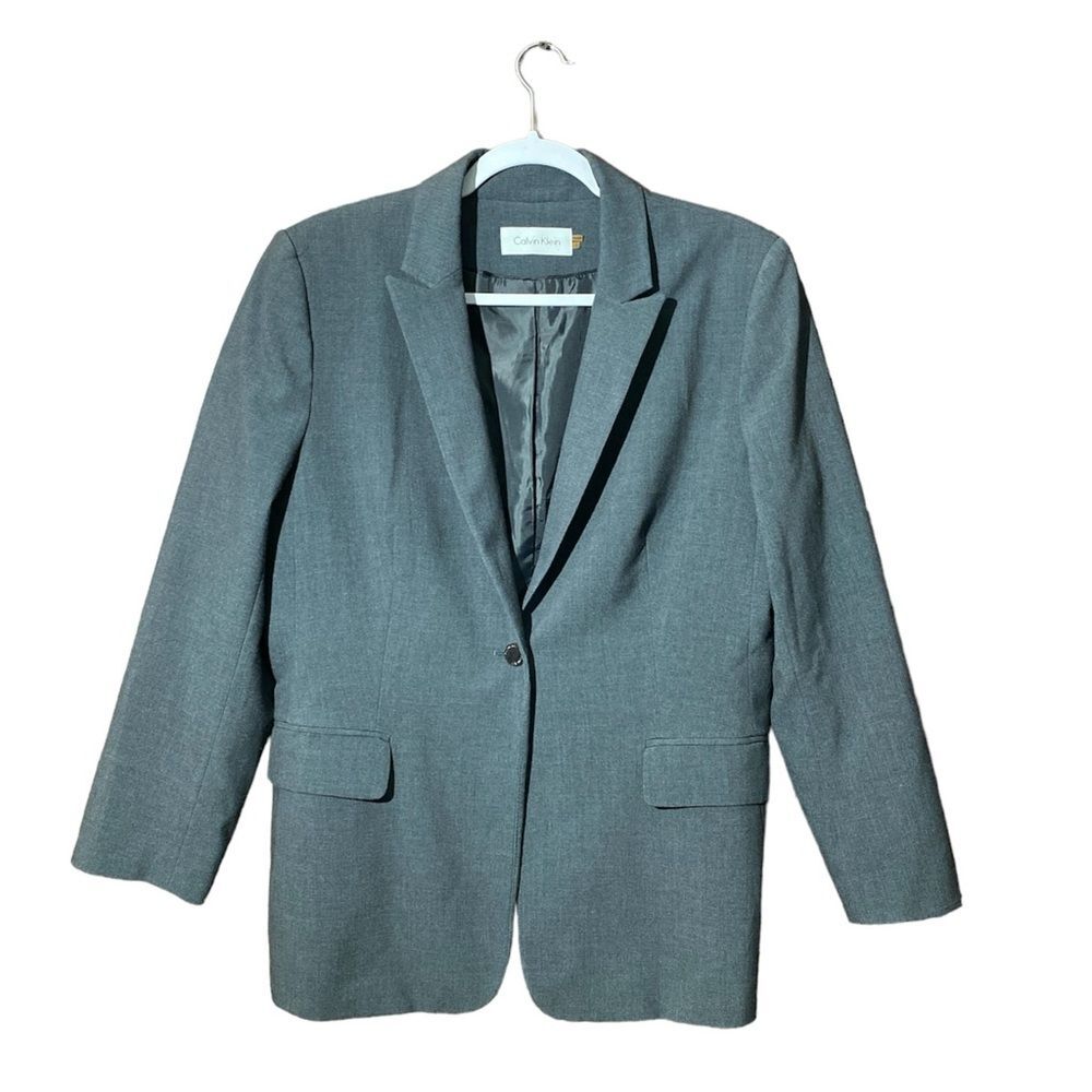 Calvin Klein Single Button Double Lapel Gray Single Vent Blazer Women's Size 12